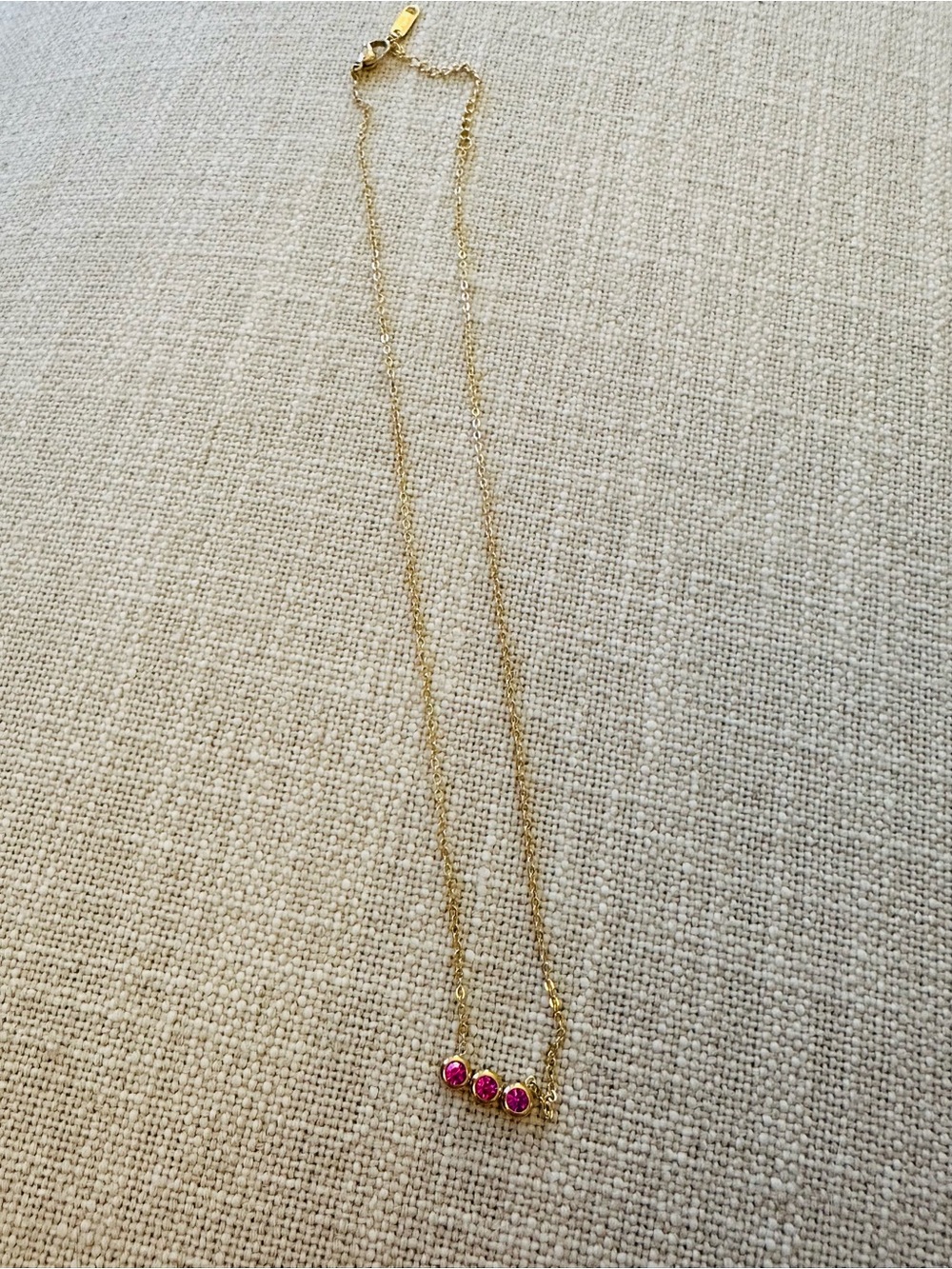 ONLY ONE Gold Chain Necklace with Three rose Pink Gem Accents 18k gold plated